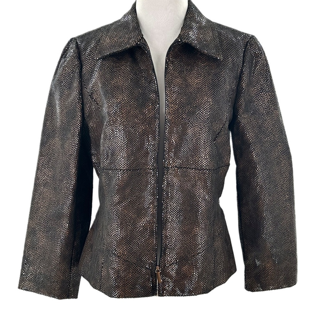 Carlisle jacket 6 brown snakeskin print 98% cotton zip down old money 90s y2k